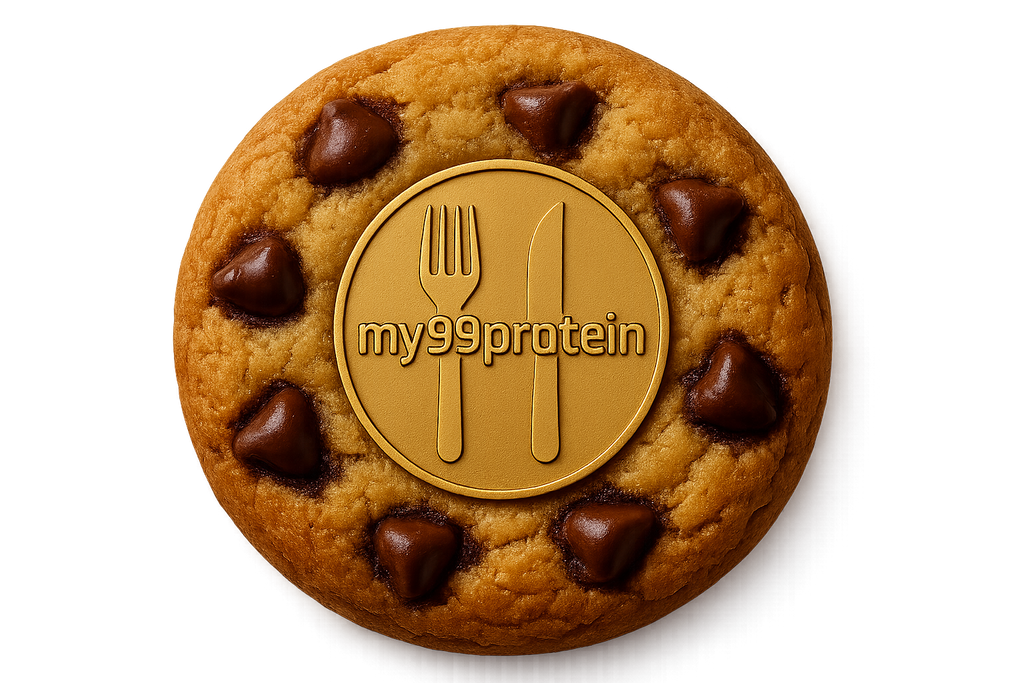 Chocolate chip cookie with alternative my99protein logo design